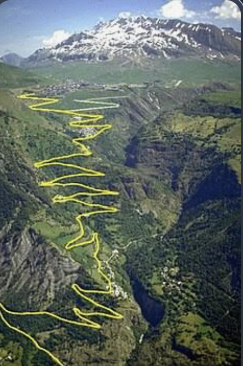 Aerial view of the Alpe d'Huez switchbacks